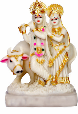 CraftGreen radha krishna cow idol radha krishna cow murti radha krishna cow statue Decorative Showpiece  -  22.3 cm(Polyresin, White)