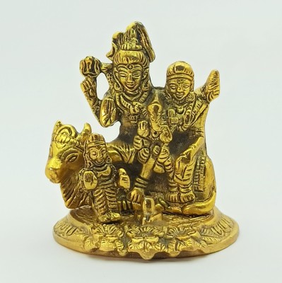 A & S VENTURES A&S VENTURES Metal Shiv Parivar / Shiva Parvati and Ganesha and Kartik Idol Lord Shiva Sitting On Nandi Decorative Showpiece Decorative Showpiece  -  20 cm(Metal, Gold)