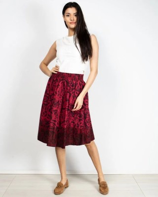 miniPRICE Printed Women Flared Red Skirt