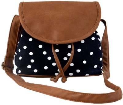 Cara Mia Black Sling Bag Women Canvas Polka Printed Sling Bag