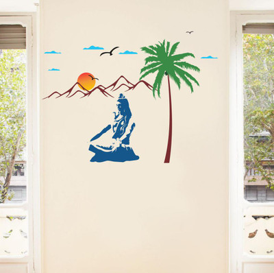 Psychedelic Collection 100 cm Wall Sticker Lord Shiva In Forest Self Adhesive Sticker(Pack of 1)