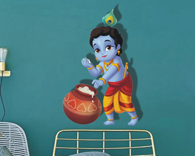 Jagvii 45 cm Kanha ji Self Adhesive Sticker(Pack of 1)