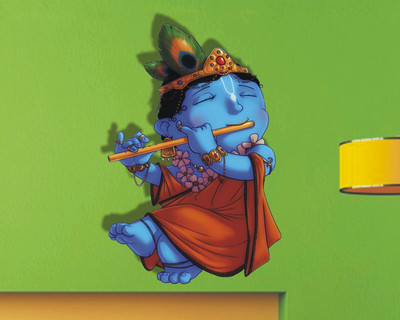 Jagvii 45 cm Kanha ji Self Adhesive Sticker(Pack of 1)