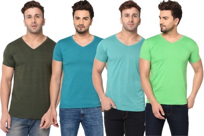 Adorbs Solid Men V Neck Green, Blue T-Shirt