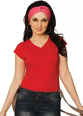 SMD Enterprise Solid Women V Neck Red T-Shirt