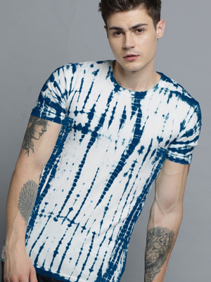 MANIAC Tie & Dye Men Round Neck White, Blue T-Shirt