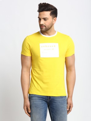 DOOR74 Printed Men Round Neck Yellow T-Shirt