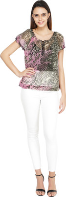 TSM Casual Short Sleeve Printed Women Pink Top