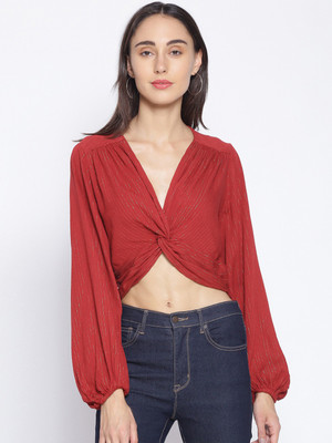 OXOLLOXO Casual Full Sleeve Striped Women Red Top