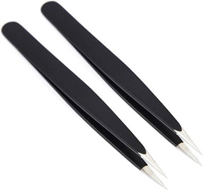 Ekavir 2 Pieces Industrial Stainless Steel Tweezers Set Anti-Static ESD (Non Magnetic; Powder Coated) Slim Pointy Straight Extra Fine Point