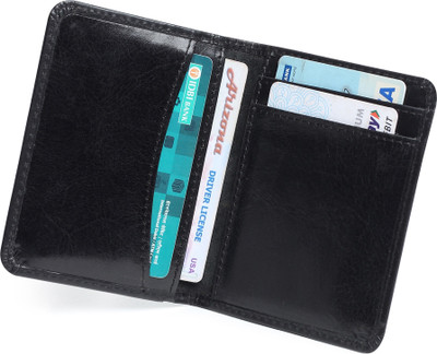 FOXHACKLE Men Casual Black Genuine Leather Card Holder(6 Card Slots)