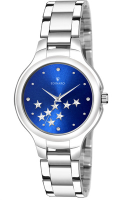 IIK Collection ED-2082W Stars & Stone Studded Blue Dial with Silver Metallic Bracelet Strap Analog Watch  - For Women