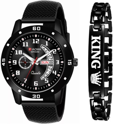 Piaoma NA Day And Date Functioning High Quality Combo Of King Printed Bracelet Analog-Digital Watch - For Men