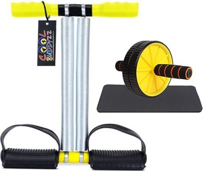 Cool Buddyzz Combo of Double Spring Tummy Trimmer and Abs Wheel Roller Ab Exerciser(Yellow)