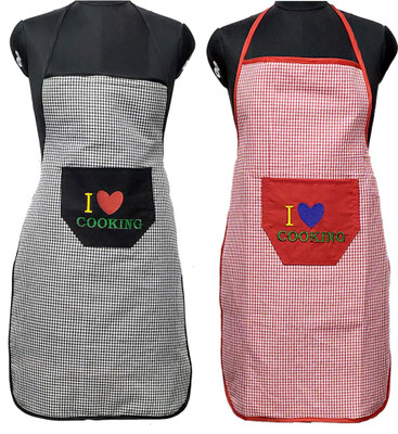 JMI Polyester Chef's Apron - Free Size(Black, Red, Pack of 2)