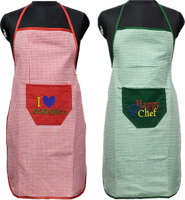 JMI Polyester Chef's Apron - Free Size(Red, Green, Pack of 2)