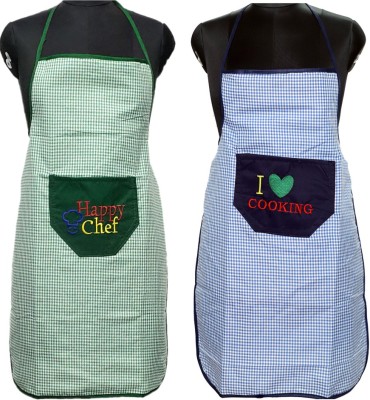 JMI Polyester Chef's Apron - Free Size(Green, Blue, Pack of 2)