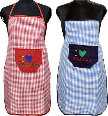 JMI Polyester Chef's Apron - Free Size(Red, Blue, Pack of 2)