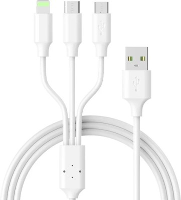 Chias Quick Charge 3 A Multiport Mobile 3 in 1 Fast Charging 2A Cable for Type-C, Micro & iOS Smartphones, Smart Charge 3 Port Data Charging Cable, Power line (Compatible with mobile, laptop, audio player, tablet, computer, One Cable) Charger with Detachable Cable(White, Black, Cable Included)