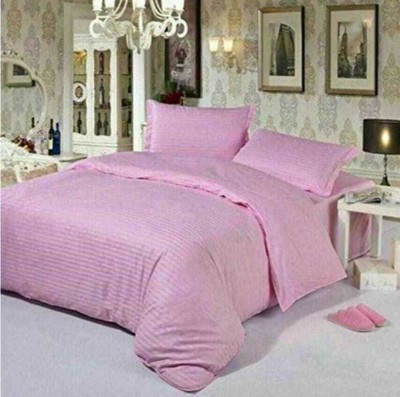 fashion home 200 TC Cotton Double Striped Flat Bedsheet(Pack of 1, Pink)