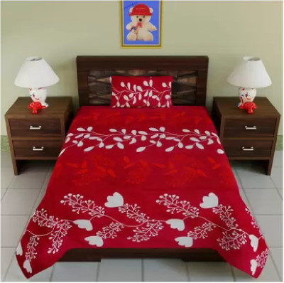Home Readiness 160 TC Polycotton Single Printed Flat Bedsheet(Pack of 1, Red)