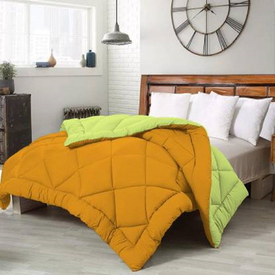 TUNDWAL'S Self Design Double Comforter for  Mild Winter(Microfiber, MUSTURD GREEN)