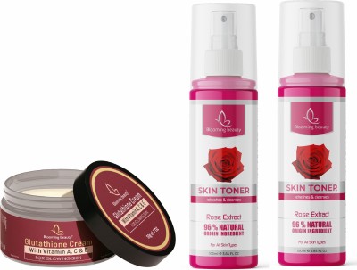 Blooming beauty Glutathione Cream For Skin Glowing With Vitamin A,C & E ,Kojic Acid (50g) and Refreshes & Cleanses Rose Extract Skin Toner 2 pic (100+100) 200ml(2 Items in the set)