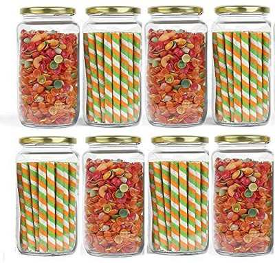 SEETASTIC Glass Grocery Container  - 1000 ml(Pack of 8, Clear)