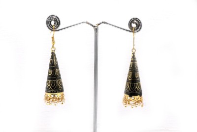 Laysanart Handcrafted Beautiful Mint Meena Jhumki Brass Earring Set