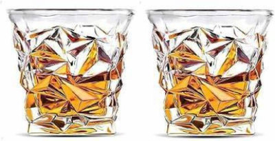 Shopbox store (Pack of 2) Diamond Design Crystal Touch Glass Set Glass Set Whisky Glass(300 ml, Glass, Clear)