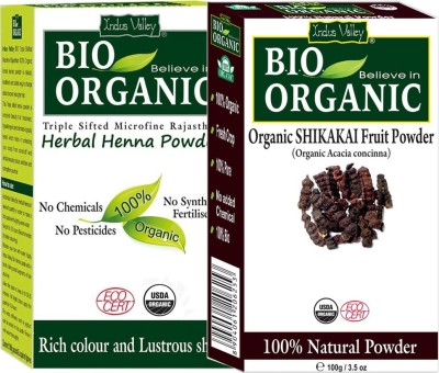 Indus Valley Bio Organic Herbal Henna Powder and Pure Shikakai Powder- Set of 2(200 g)