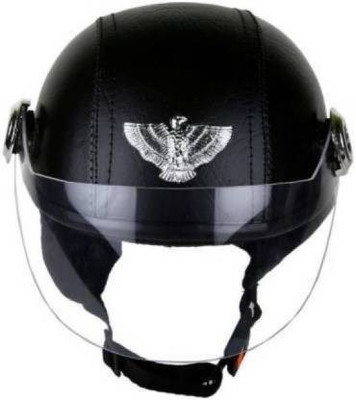 Friends Mart BLACK LEATHER HELMET CAP Motorbike Helmet(Black)