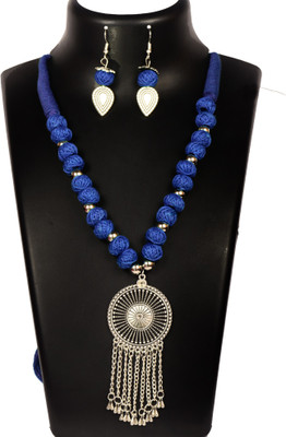 DOM Oxidised Silver Blue Jewellery Set(Pack of 1)