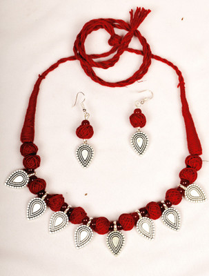 DOM Oxidised Silver Red Jewellery Set(Pack of 1)