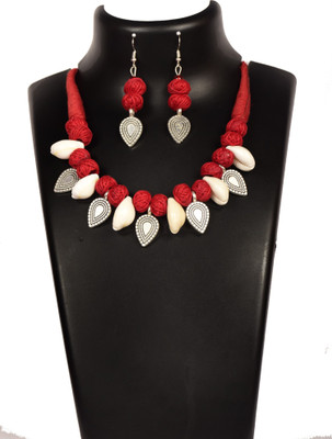DOM Oxidised Silver Red Jewellery Set(Pack of 1)