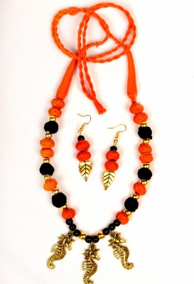 DOM Oxidised Silver Orange Jewellery Set(Pack of 1)