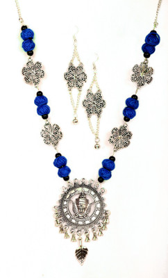 DOM Oxidised Silver Blue Jewellery Set(Pack of 1)