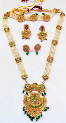 NIKYANKA Brass Gold-plated White, Green Jewellery Set(Pack of 1)