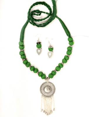 DOM Oxidised Silver Green Jewellery Set(Pack of 1)