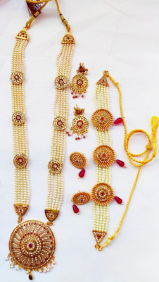 NIKYANKA Brass Gold-plated White, Maroon Jewellery Set(Pack of 1)