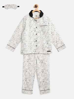 Cherry Crumble Baby Boys & Baby Girls Printed White Shirt & Pyjama set