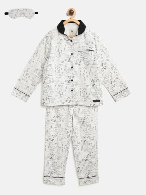 Cherry Crumble Boys & Girls Printed White Shirt & Pyjama set