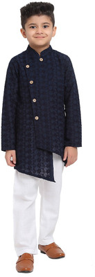JS COLLECTION Boys Festive & Party Kurta and Churidar Set(Blue Pack of 1)