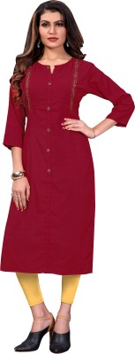 7 beauty sarees Women Solid Straight Kurta(Maroon)