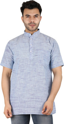 Latest Chikan Men Self Design Straight Kurta(Blue)
