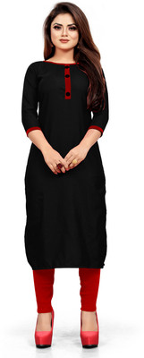 Nav Nidhi Creation Women Solid Straight Kurta(Black)