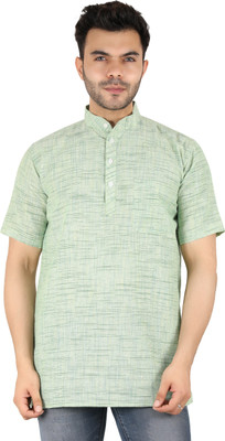 Latest Chikan Men Self Design Straight Kurta(Green)