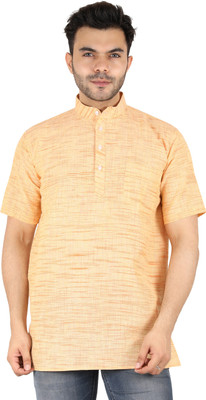 Latest Chikan Men Self Design Straight Kurta(Yellow)