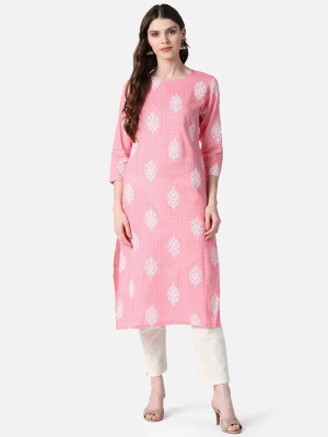 AHIKA Women Printed Straight Kurta(Pink)