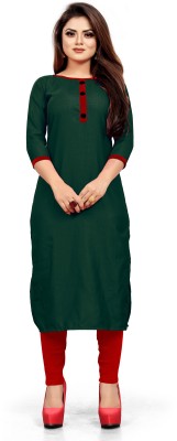 Nav Nidhi Creation Women Solid Straight Kurta(Dark Green)